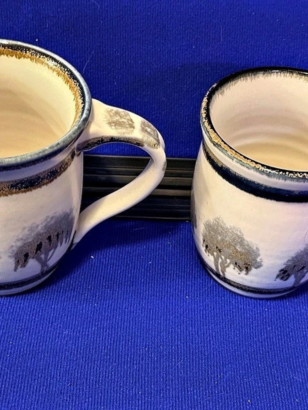 Nancy Bishop Studio Pottery Mug Pair Signed Handmade Landscape Trees - Picture 3 of 10